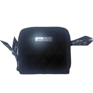 Vera Bradley Petite Zip-Around Wallet Black Quilted EUC Chic Compact Trendy